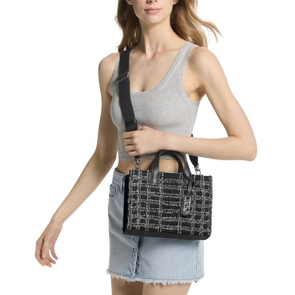 MICHAEL Kors Gigi small distressed Cotton Messenger $328 Bag in Black - Picture 2 of 5
